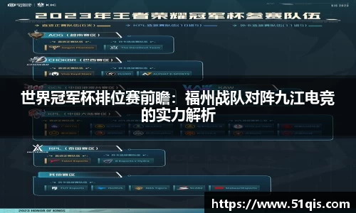 世界冠军杯排位赛前瞻：福州战队对阵九江电竞的实力解析